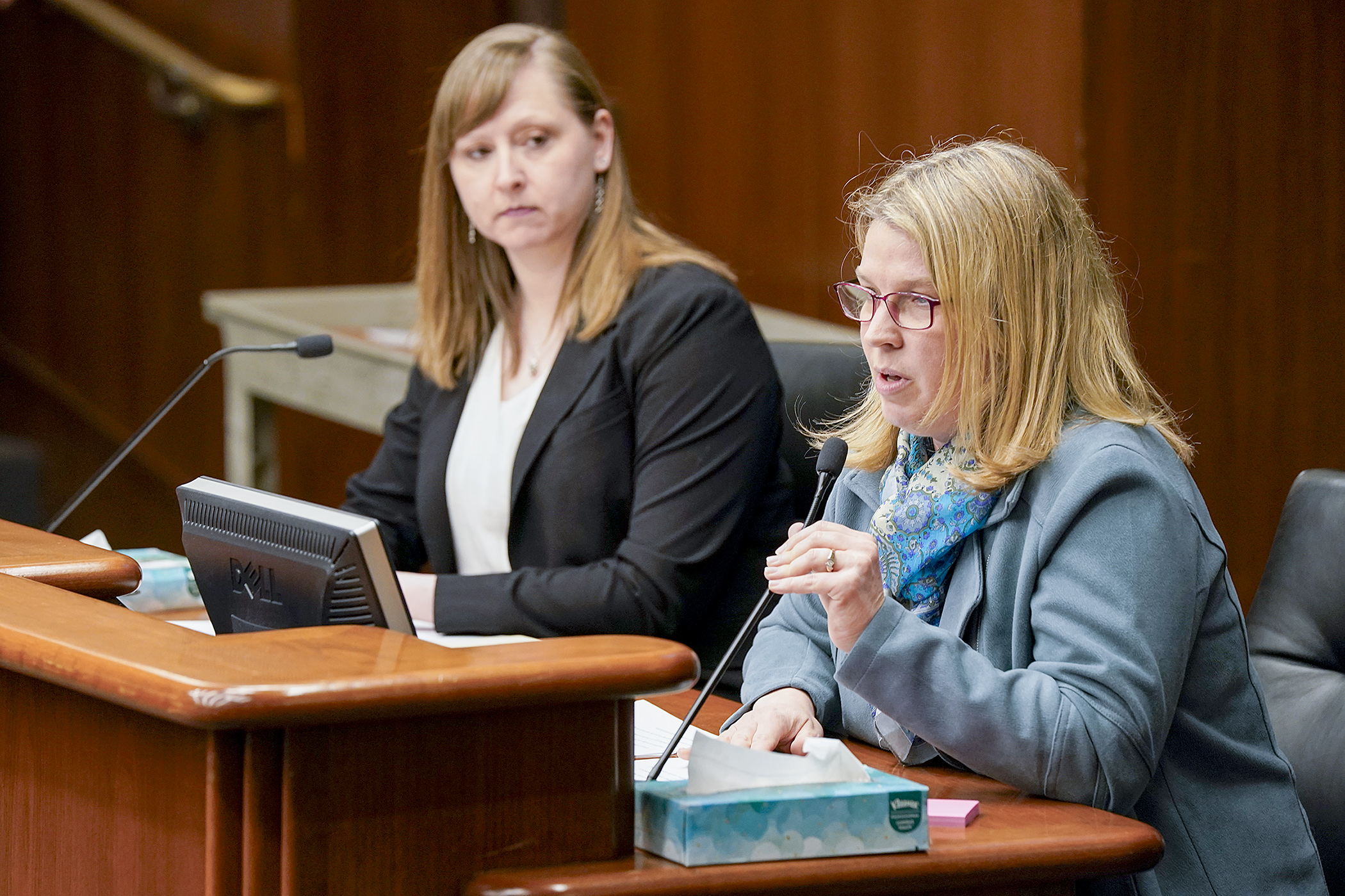 Sarah Moberg, chief operations officer for Second Harvest Heartland, testifies in support of HF4150, sponsored by Rep. Amanda Hemmingsen-Jaeger. (Photo by Michele Jokinen)